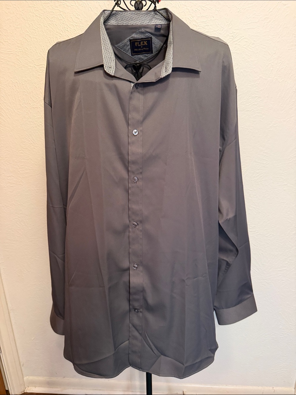 🔽🔽🔽BOGOHO🔽🔽🔽Flex Long-Sleeve Men's Dress Shirt in Gray-4XL